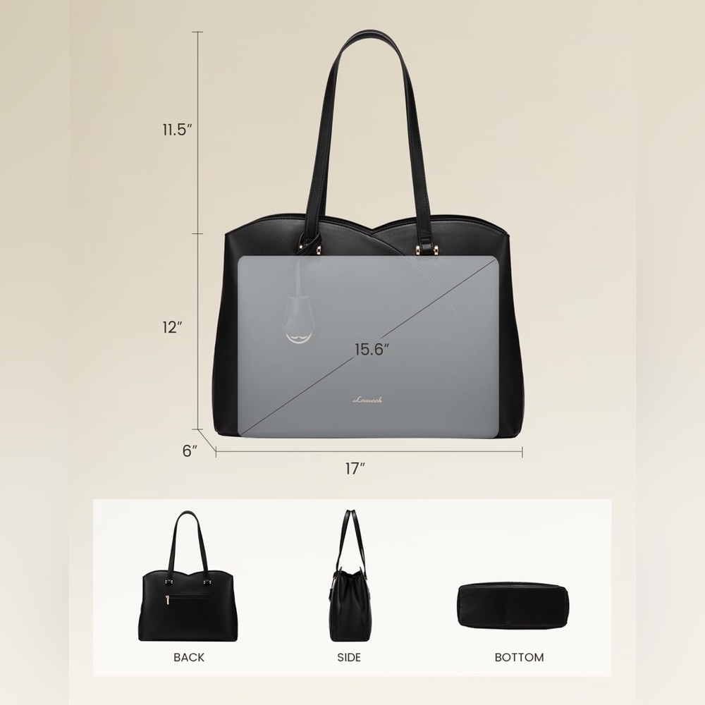 LOVEVOOK Black Laptop Tote Bag for Women Fits 15.6 Inch Laptop New - Picture 5 of 10